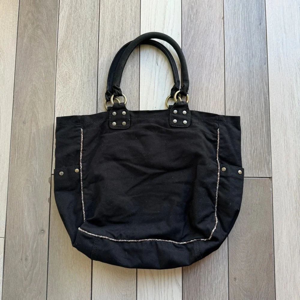 GAP Vintage Black Tote Bag With Wooden Leaf Detailing